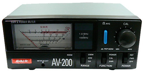 HF & VHF power and SWR meter, AVAIR, 1.8-160 MHz, 5 W/ 20W /200W & 400W handling, SO-239 terminations on rear – 150mm x 65mm x 100mm